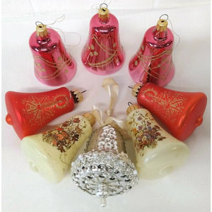 Lot of 8 Shabby Bell Christmas Ornaments Vintage Adler West Germany Handmade
